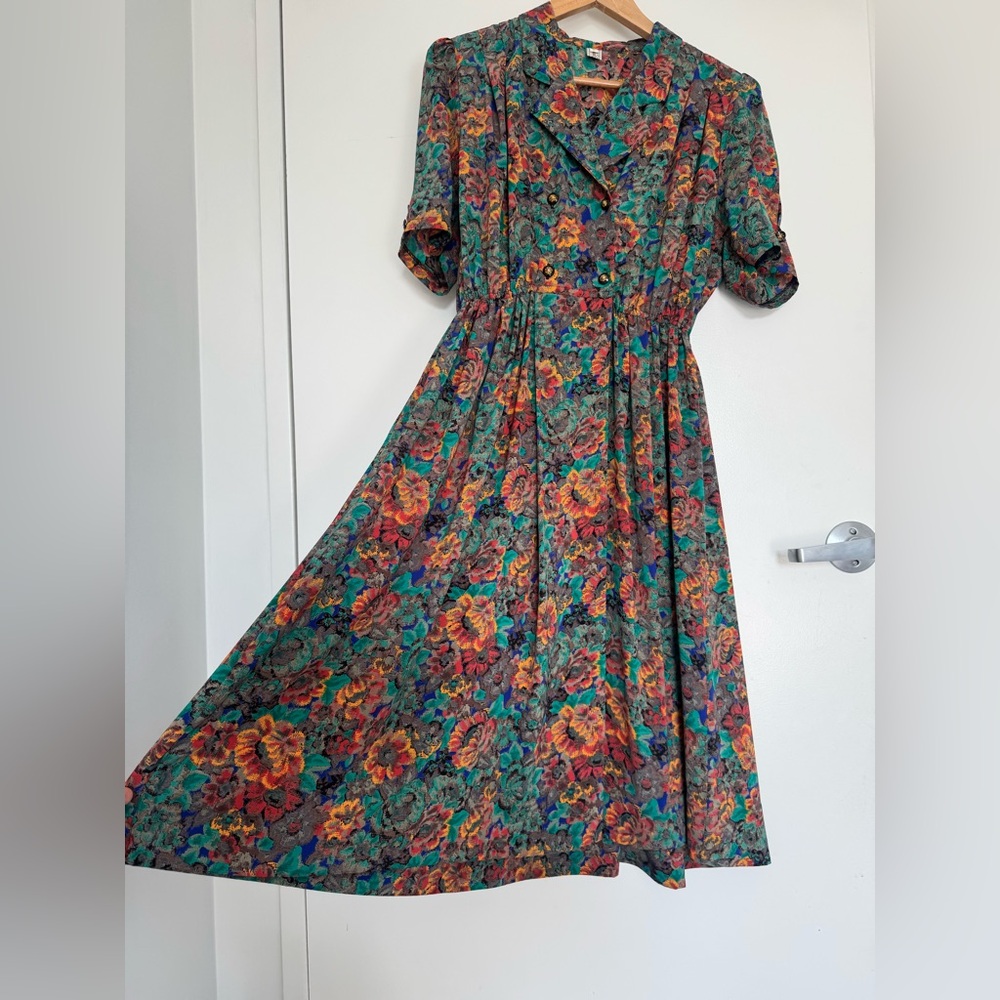 Vintage midi dress - Korean floral short sleeved dress